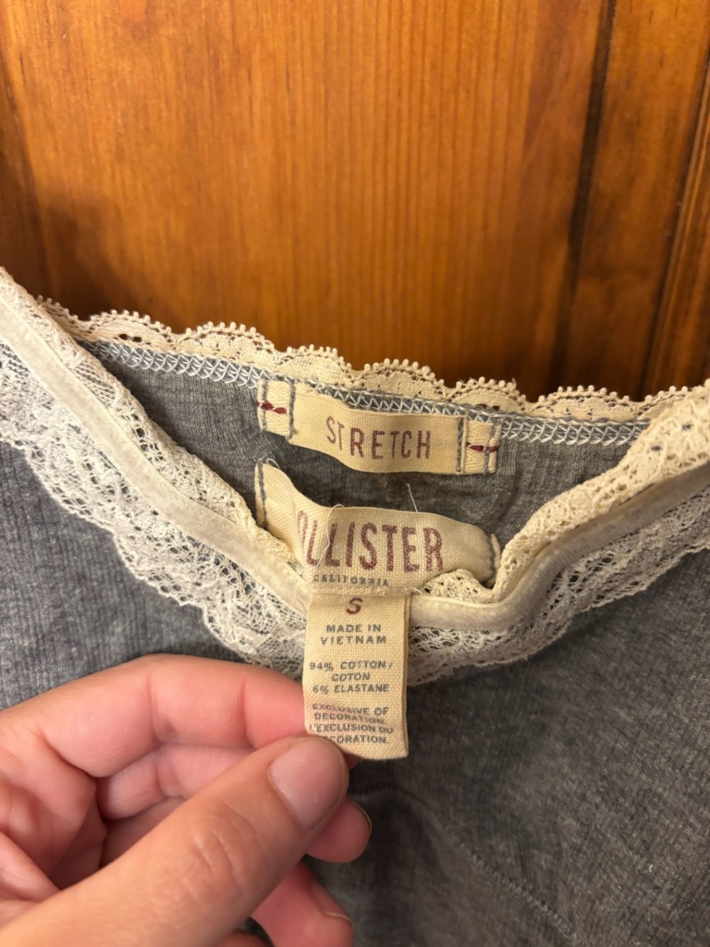 Hollister Gray Tank Top with Cream Lace Trim - Picture 2 of 3